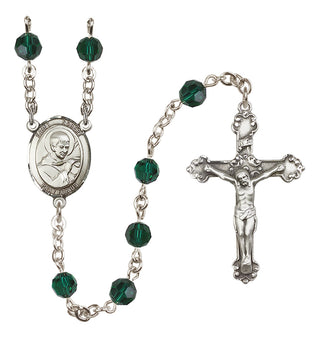 Sterling Silver 6mm Austrian Crystal Saint Robert Bellarmine Rosary in Emerald