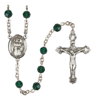 Sterling Silver 6mm Austrian Crystal Saint Casimir of Poland Rosary in Emerald