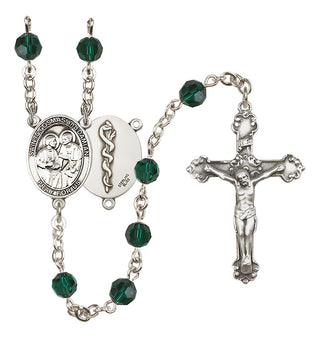 Sterling Silver 6mm Austrian Crystal Saints Cosmas & Damian / Doctors Rosary in Emerald