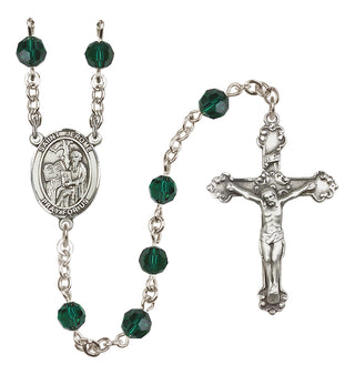 Sterling Silver 6mm Austrian Crystal Saint Jerome Rosary in Emerald