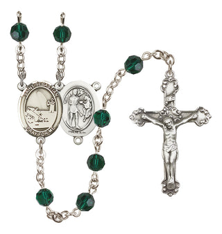 Sterling Silver 6mm Austrian Crystal Saint Sebastian / Fishing Rosary in Emerald
