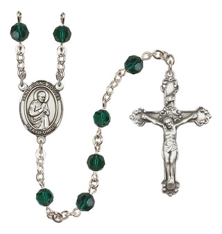 Sterling Silver 6mm Austrian Crystal Saint Isaac Jogues Rosary in Emerald