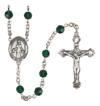 Sterling Silver 6mm Austrian Crystal Saint Nino de Atocha Rosary in Emerald