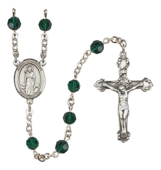 Sterling Silver 6mm Austrian Crystal Saint Barnabas Rosary in Emerald