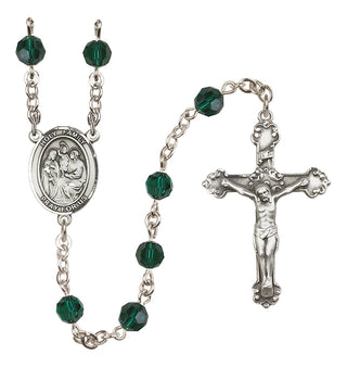 Sterling Silver 6mm Austrian Crystal Holy Family Rosary in Emerald