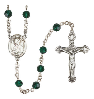Sterling Silver 6mm Austrian Crystal Saint Dominic Savio Rosary in Emerald