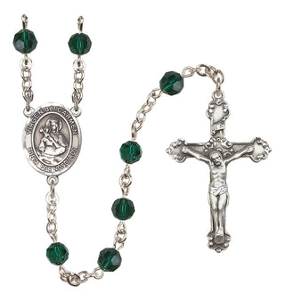 Sterling Silver 6mm Austrian Crystal Virgen del Carmen Rosary in Emerald