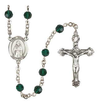 Sterling Silver 6mm Austrian Crystal Saint Samuel Rosary in Emerald