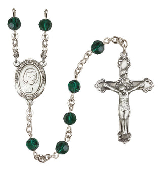 Sterling Silver 6mm Austrian Crystal Saint John Baptist de la Salle Rosary in Emerald