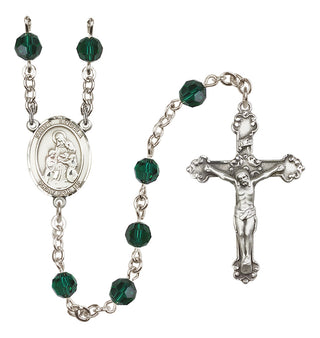 Sterling Silver 6mm Austrian Crystal Saint Angela Merici Rosary in Emerald