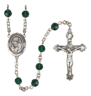 Sterling Silver 6mm Austrian Crystal Virgen del Lourdes Rosary in Emerald