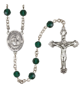 Sterling Silver 6mm Austrian Crystal Virgen de la Merced Rosary in Emerald