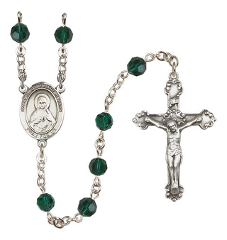Sterling Silver 6mm Austrian Crystal Immaculate Heart of Mary Rosary in Emerald