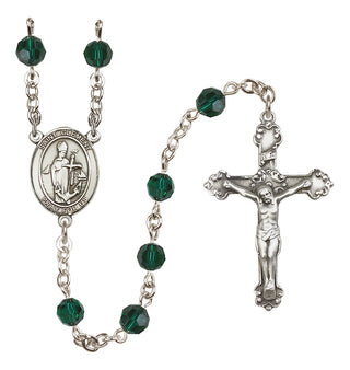 Sterling Silver 6mm Austrian Crystal Saint Clement Rosary in Emerald