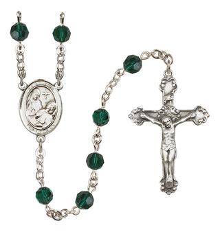 Sterling Silver 6mm Austrian Crystal Saint Fina Rosary in Emerald
