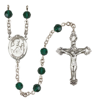 Sterling Silver 6mm Austrian Crystal Saint Kieran Rosary in Emerald