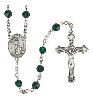 Sterling Silver 6mm Austrian Crystal Saint Anne Rosary in Emerald