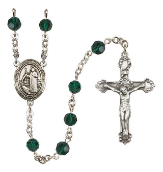 Sterling Silver 6mm Austrian Crystal Saint Raymond of Penafort Rosary in Emerald