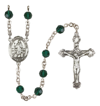 Sterling Silver 6mm Austrian Crystal Saint Bernadine of Sienna Rosary in Emerald