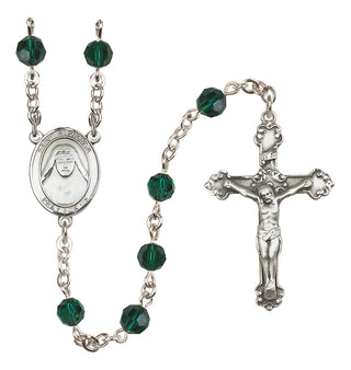 Sterling Silver 6mm Austrian Crystal Saint Alphonsa of India Rosary in Emerald