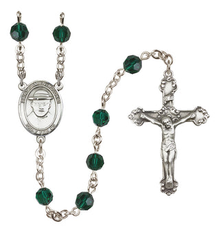 Sterling Silver 6mm Austrian Crystal Saint Damien of Molokai Rosary in Emerald