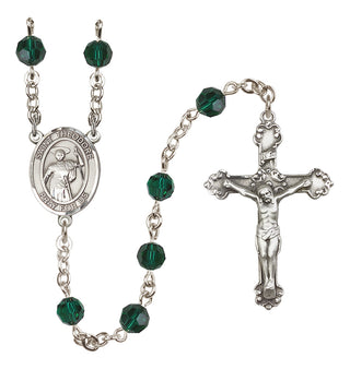 Sterling Silver 6mm Austrian Crystal Saint Theodore Stratelates Rosary in Emerald