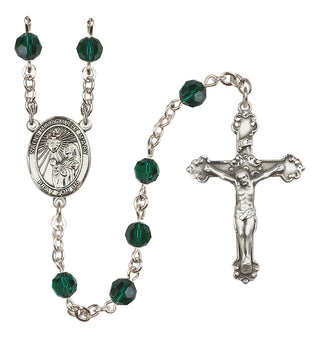Sterling Silver 6mm Austrian Crystal Saint Margaret Mary Alacoque Rosary in Emerald