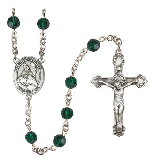 Sterling Silver 6mm Austrian Crystal Guardian Angel Protector Rosary in Emerald