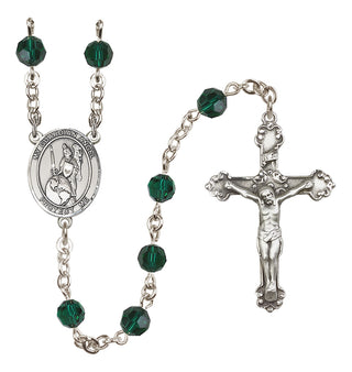 Sterling Silver 6mm Austrian Crystal Guardian Angel of the World Rosary in Emerald