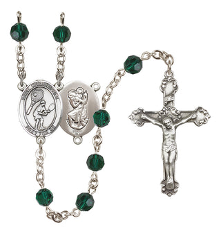 Sterling Silver 6mm Austrian Crystal Saint Christopher/Tennis Rosary in Emerald