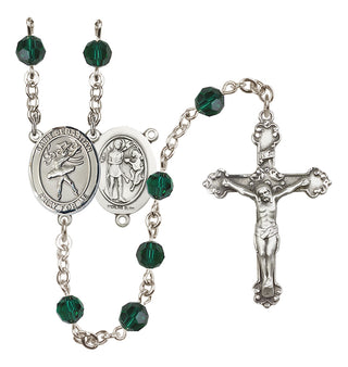 Sterling Silver 6mm Austrian Crystal Saint Sebastian / Dance Rosary in Emerald