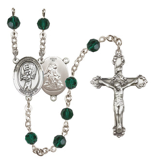 Sterling Silver 6mm Austrian Crystal Guardian Angel/Baseball Rosary in Emerald