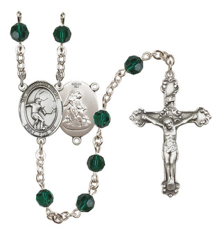Sterling Silver 6mm Austrian Crystal Guardian Angel/Soccer Rosary in Emerald