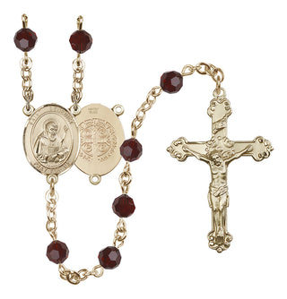 14 Karat Gold-Filled 6mm Austrian Crystal Saint Benedict Rosary in Garnet
