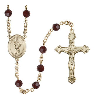 14 Karat Gold-Filled 6mm Austrian Crystal Saint Florian Rosary in Garnet