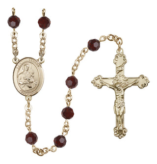 14 Karat Gold-Filled 6mm Austrian Crystal Saint Gerard Majella Rosary in Garnet