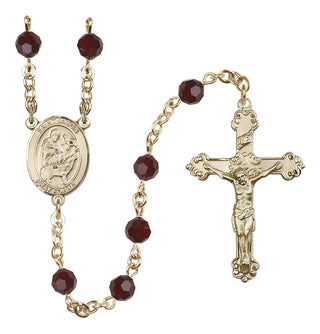 14 Karat Gold-Filled 6mm Austrian Crystal Saint Jason Rosary in Garnet