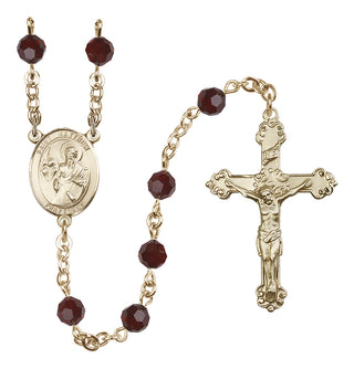 14 Karat Gold-Filled 6mm Austrian Crystal Saint Matthew the Apostle Rosary in Garnet