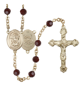 14 Karat Gold-Filled 6mm Austrian Crystal Saint Michael / Coast Guard Rosary in Garnet