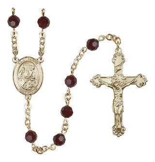 14 Karat Gold-Filled 6mm Austrian Crystal Saint Sarah Rosary in Garnet