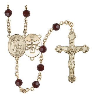 14 Karat Gold-Filled 6mm Austrian Crystal Guardian Angel / EMT Rosary in Garnet