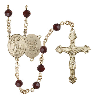 14 Karat Gold-Filled 6mm Austrian Crystal Guardian Angel/Coast Guard Rosary in Garnet