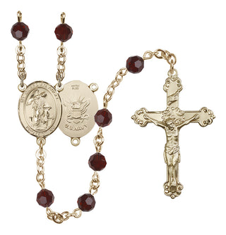 14 Karat Gold-Filled 6mm Austrian Crystal Guardian Angel / Navy Rosary in Garnet