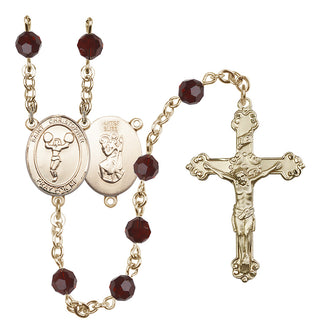 14 Karat Gold-Filled 6mm Austrian Crystal Saint Christopher/Cheerleading Rosary in Garnet