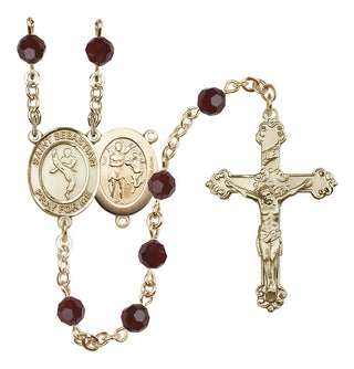 14 Karat Gold-Filled 6mm Austrian Crystal Saint Sebastian/Martial Arts Rosary in Garnet