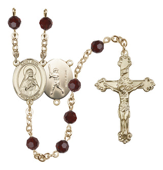 14 Karat Gold-Filled 6mm Austrian Crystal Saint Rita / Baseball Rosary in Garnet