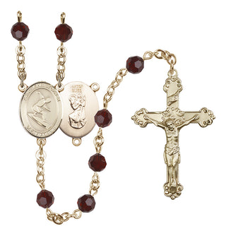 14 Karat Gold-Filled 6mm Austrian Crystal Saint Christopher/Surfing Rosary in Garnet