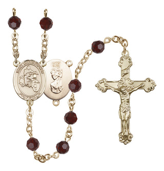 14 Karat Gold-Filled 6mm Austrian Crystal Saint Christopher/Motorcycle Rosary in Garnet