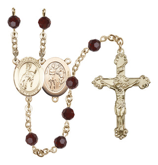 14 Karat Gold-Filled 6mm Austrian Crystal Saint Sebastian / Rodeo Rosary in Garnet