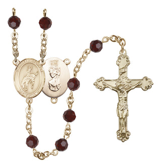 14 Karat Gold-Filled 6mm Austrian Crystal Saint Christopher / Rodeo Rosary in Garnet